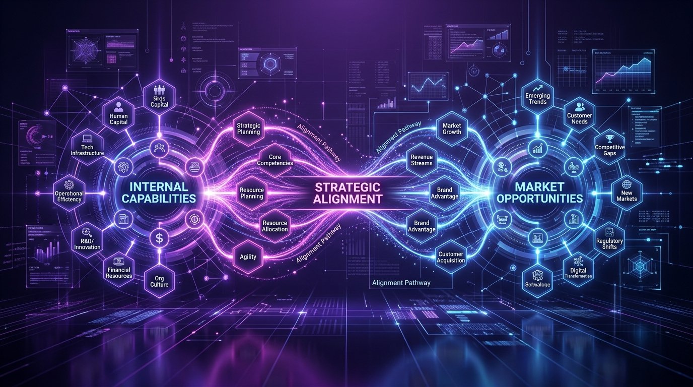 Visualização da matriz TOWS cruzando forças e oportunidades na análise SWOT estratégica